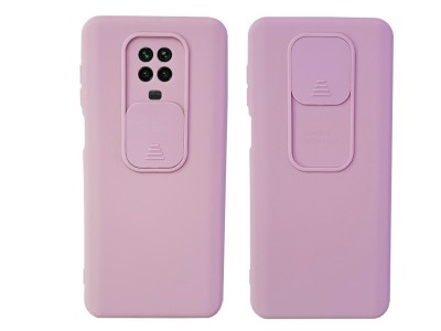 Silicone Camshield (fialový) – Silikónový kryt s posuvnou ochranou kamery pre Xiaomi Redmi Note 9