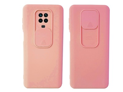 Silicone Camshield (ružový) – Silikónový kryt s posuvnou ochranou kamery pre Xiaomi Redmi Note 9