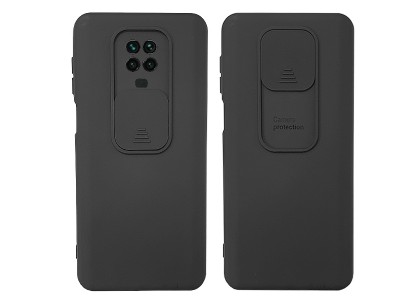 Silicone Camshield – Silikónový kryt s posuvnou ochranou kamery pre Xiaomi Redmi Note 9 (čierny)