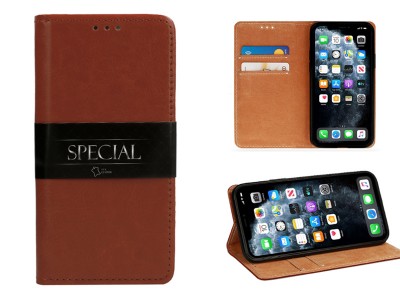 Book Special – Knižkové puzdro z pravej kože pre Xiaomi Redmi Note 11T 5G / Poco M4 Pro 5G (hnedé)