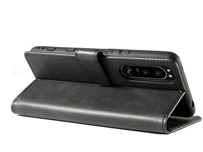 Elegance Stand Wallet II (ierne) - Peaenkov puzdro pre Sony Xperia 5 III